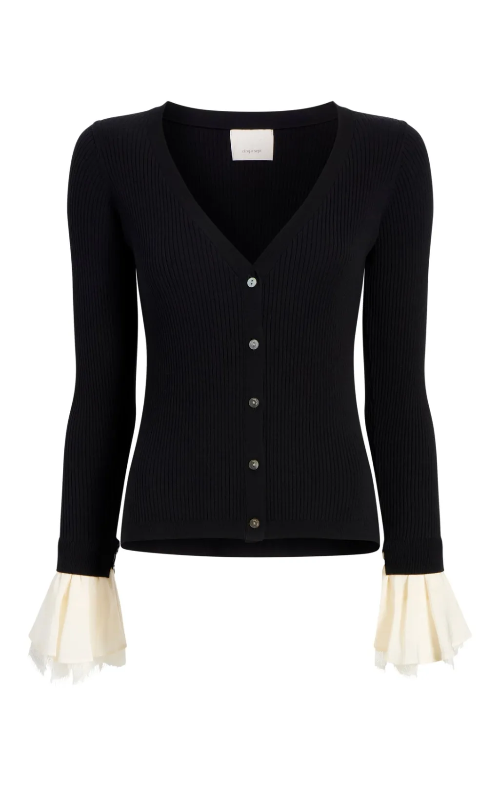 Cinq à Sept Bernadette Prestyled Ribbed Cardigan Black/Ivory Sale