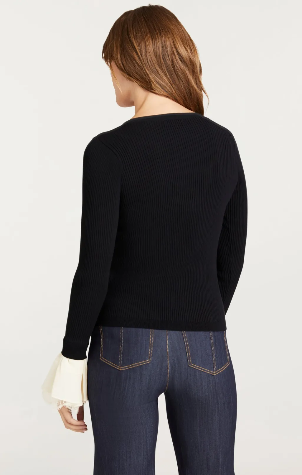 Cinq à Sept Bernadette Prestyled Ribbed Cardigan Black/Ivory Sale