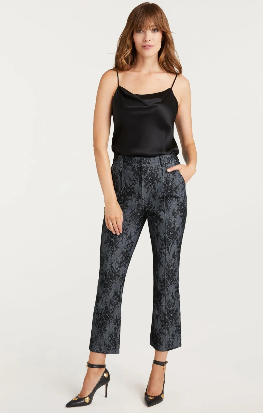Cinq à Sept Bonded Lace Cropped Evelyn Pant LightIndigo/Black Discount