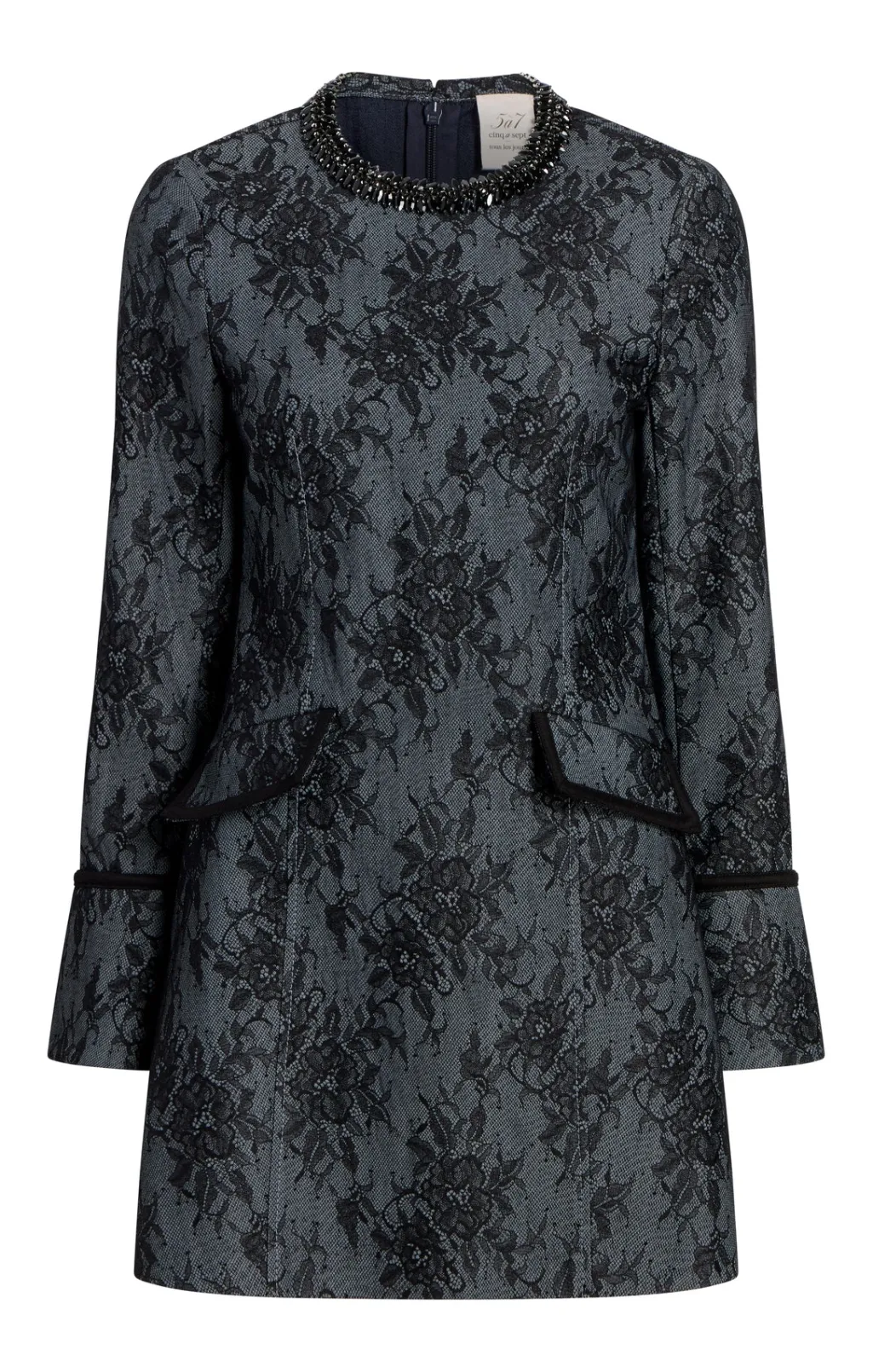 Cinq à Sept Bonded Lace Reina Dress LightIndigo/Black Outlet