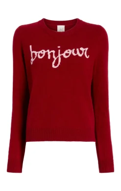Cinq à Sept Bonjour Graphic Crewneck Sweater Rosewood/ivory Discount