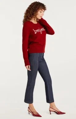 Cinq à Sept Bonjour Graphic Crewneck Sweater Rosewood/ivory Discount