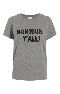Cinq à Sept Bonjour Y'all Tee HeatherGrey/Black Clearance