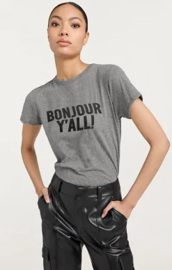 Cinq à Sept Bonjour Y'all Tee HeatherGrey/Black Clearance