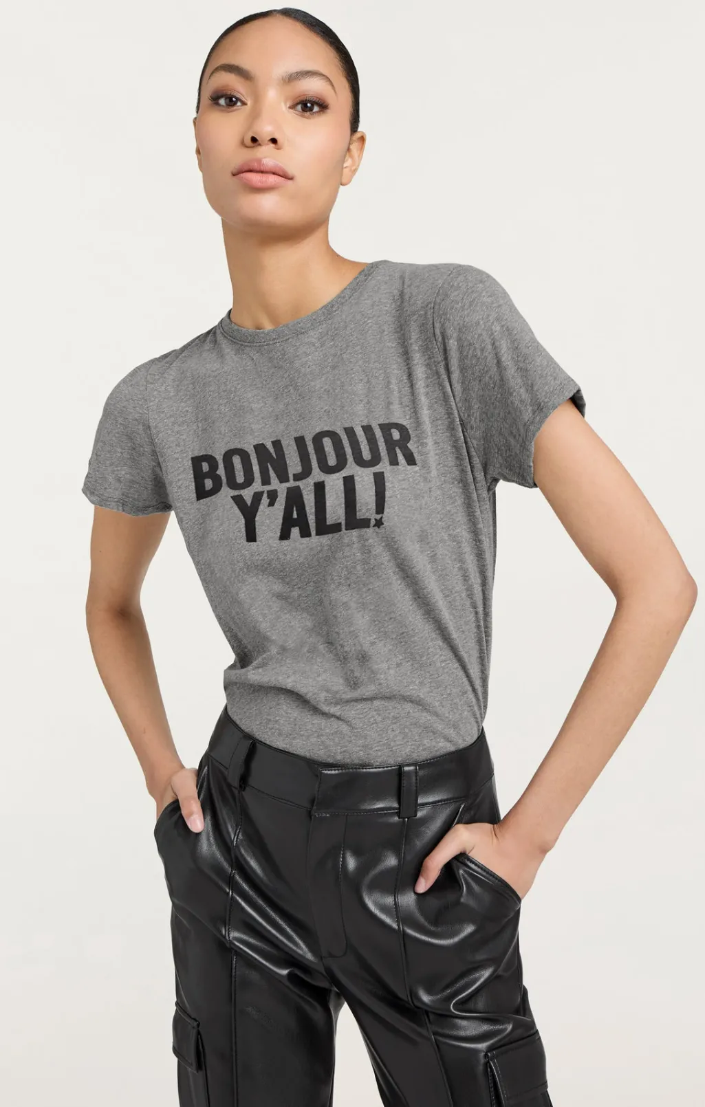 Cinq à Sept Bonjour Y'all Tee HeatherGrey/Black Clearance