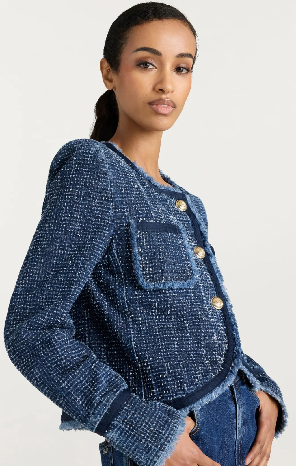 Cinq à Sept Boucle Denim Zanda Jacket Indigo Discount