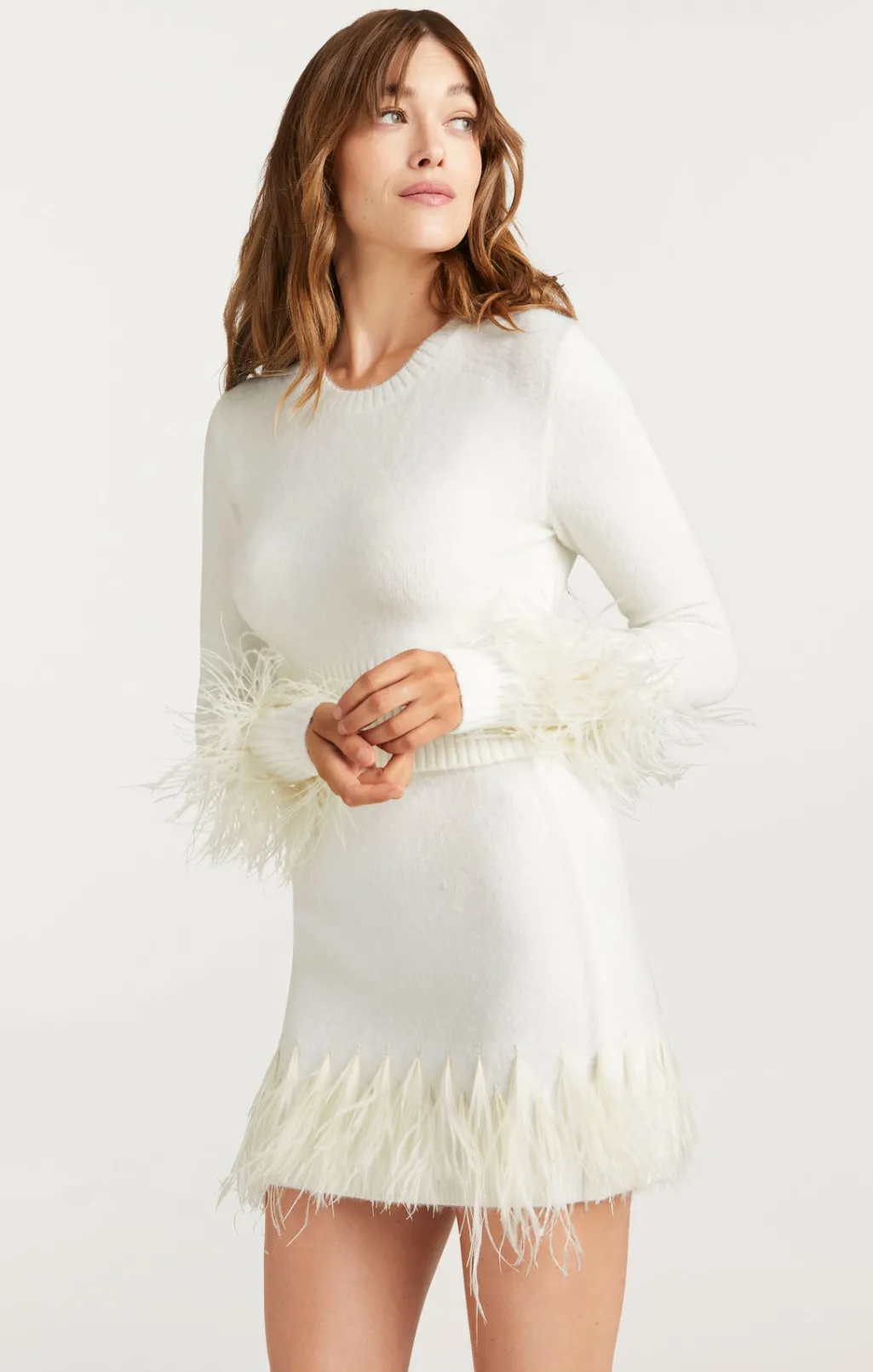 Cinq à Sept Briana Feather Crewneck Pullover Ivory Outlet