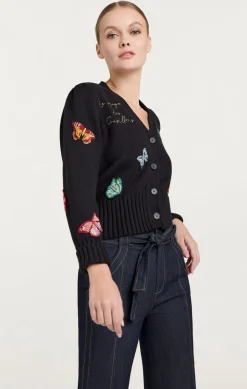 Cinq à Sept Butterfly Embellished Morgan Cardigan Black Outlet