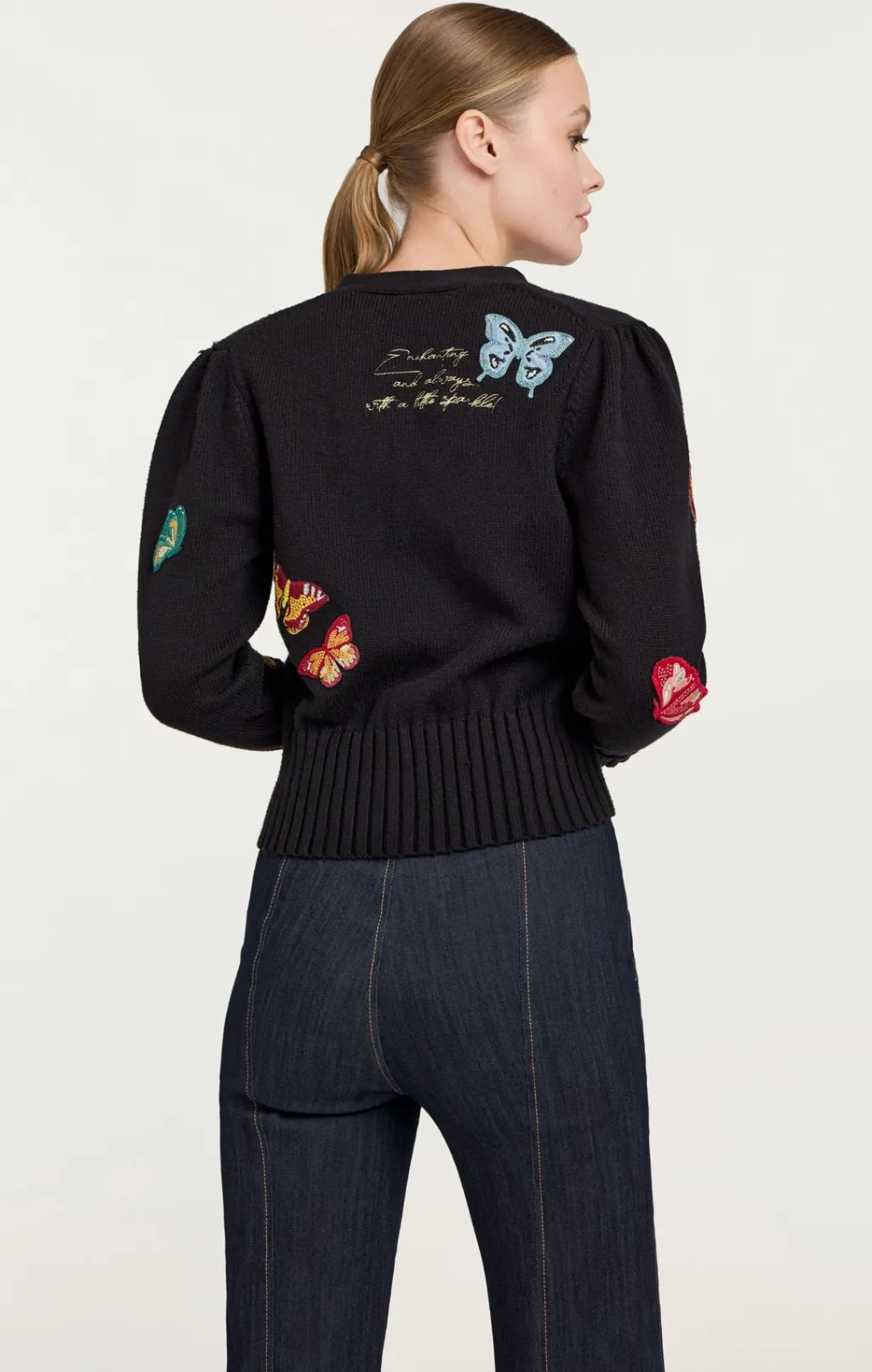 Cinq à Sept Butterfly Embellished Morgan Cardigan Black Outlet