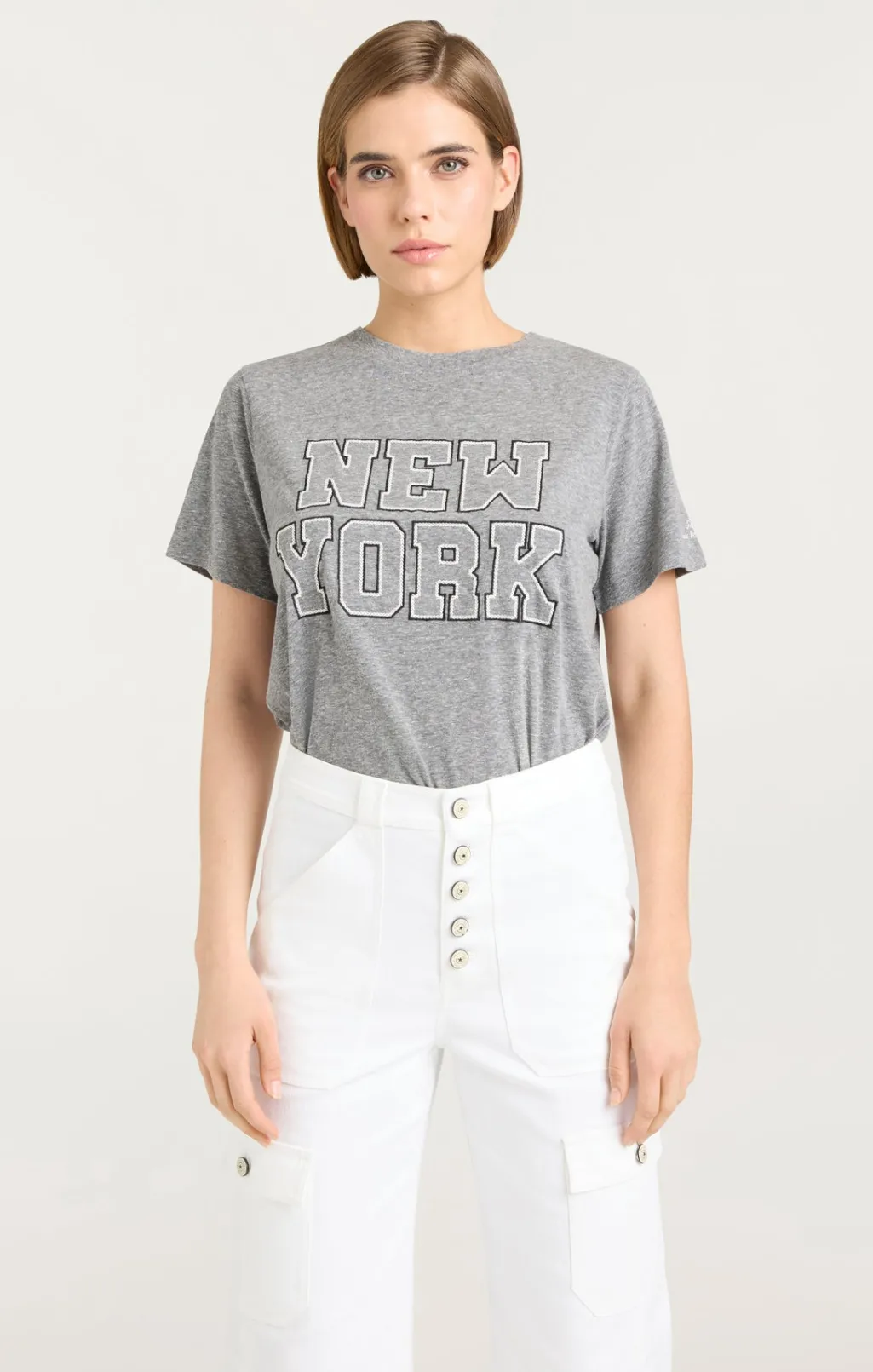 Cinq à Sept Chainstitch Paris New York Tee HeatherGrey/white Online