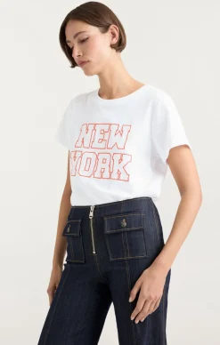 Cinq à Sept Chainstitch Paris New York Tee White/deepTangelo Sale