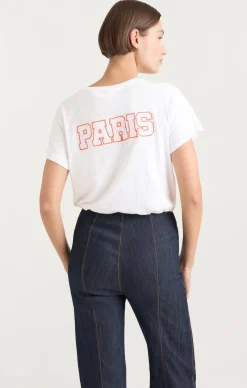 Cinq à Sept Chainstitch Paris New York Tee White/deepTangelo Sale