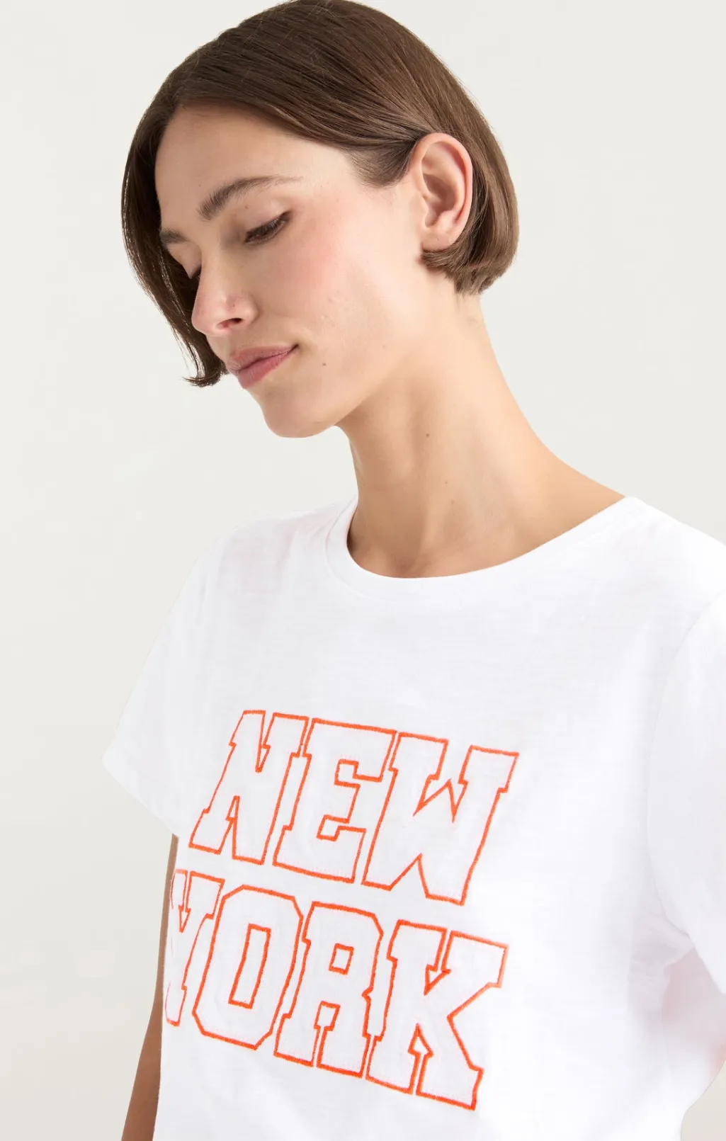 Cinq à Sept Chainstitch Paris New York Tee White/deepTangelo Sale
