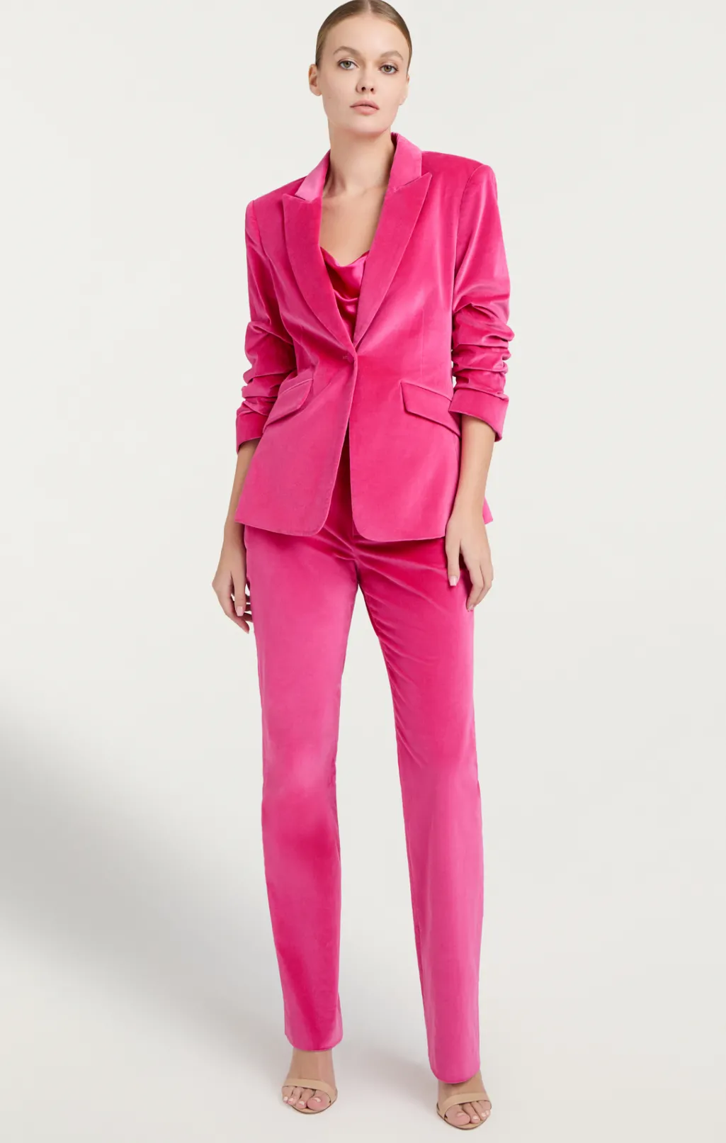Cinq à Sept Chenille Velvet Scrunched Cheyenne Blazer PinkDahlia Discount