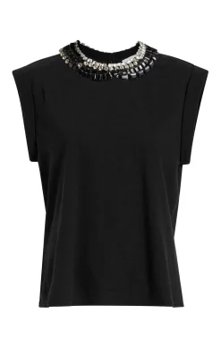 Cinq à Sept Chunky Rhinestone Embellished Tee Black/Clear Outlet