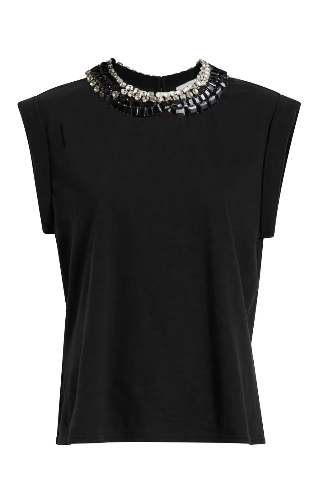 Cinq à Sept Chunky Rhinestone Embellished Tee Black/Clear Outlet