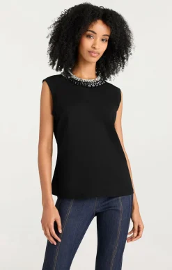 Cinq à Sept Chunky Rhinestone Embellished Tee Black/Clear Outlet