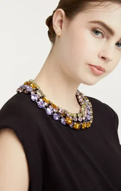 Cinq à Sept Chunky Rhinestone Embellished Tee Black New