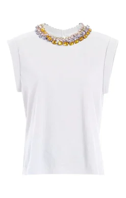 Cinq à Sept Chunky Rhinestone Embellished Tee White Outlet