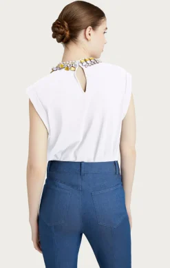 Cinq à Sept Chunky Rhinestone Embellished Tee White Outlet
