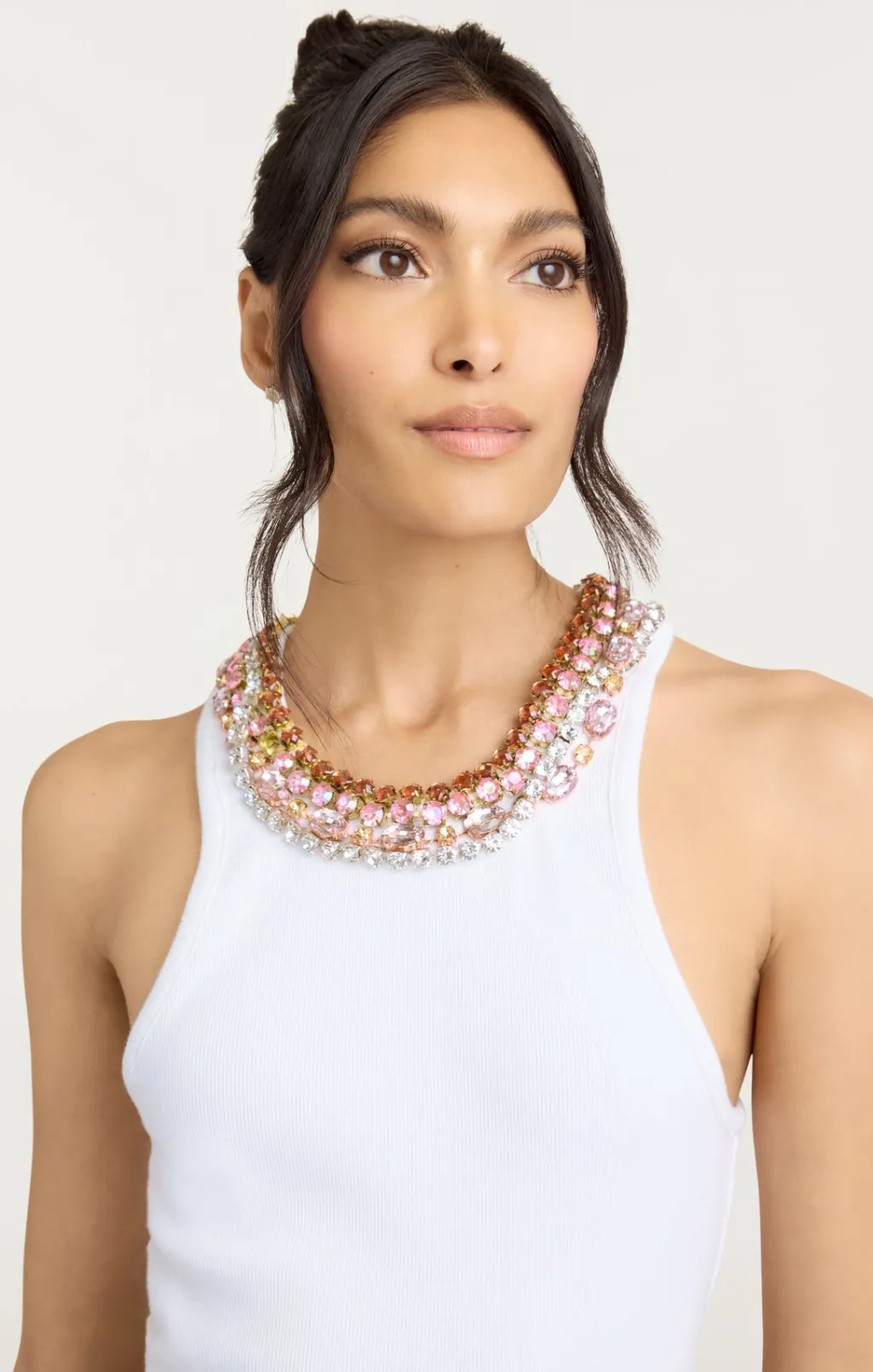 Cinq à Sept Chunky Rhinestone Necklace Lizzie Top WhiteMulti Hot