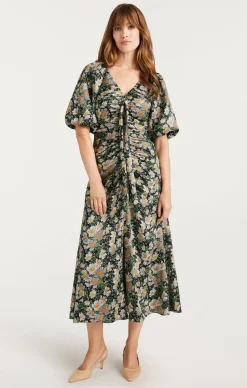 Cinq à Sept Cosmo Flowers Brenton Dress Black/LondonFog Hot