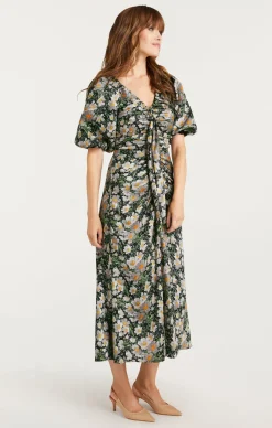 Cinq à Sept Cosmo Flowers Brenton Dress Black/LondonFog Hot