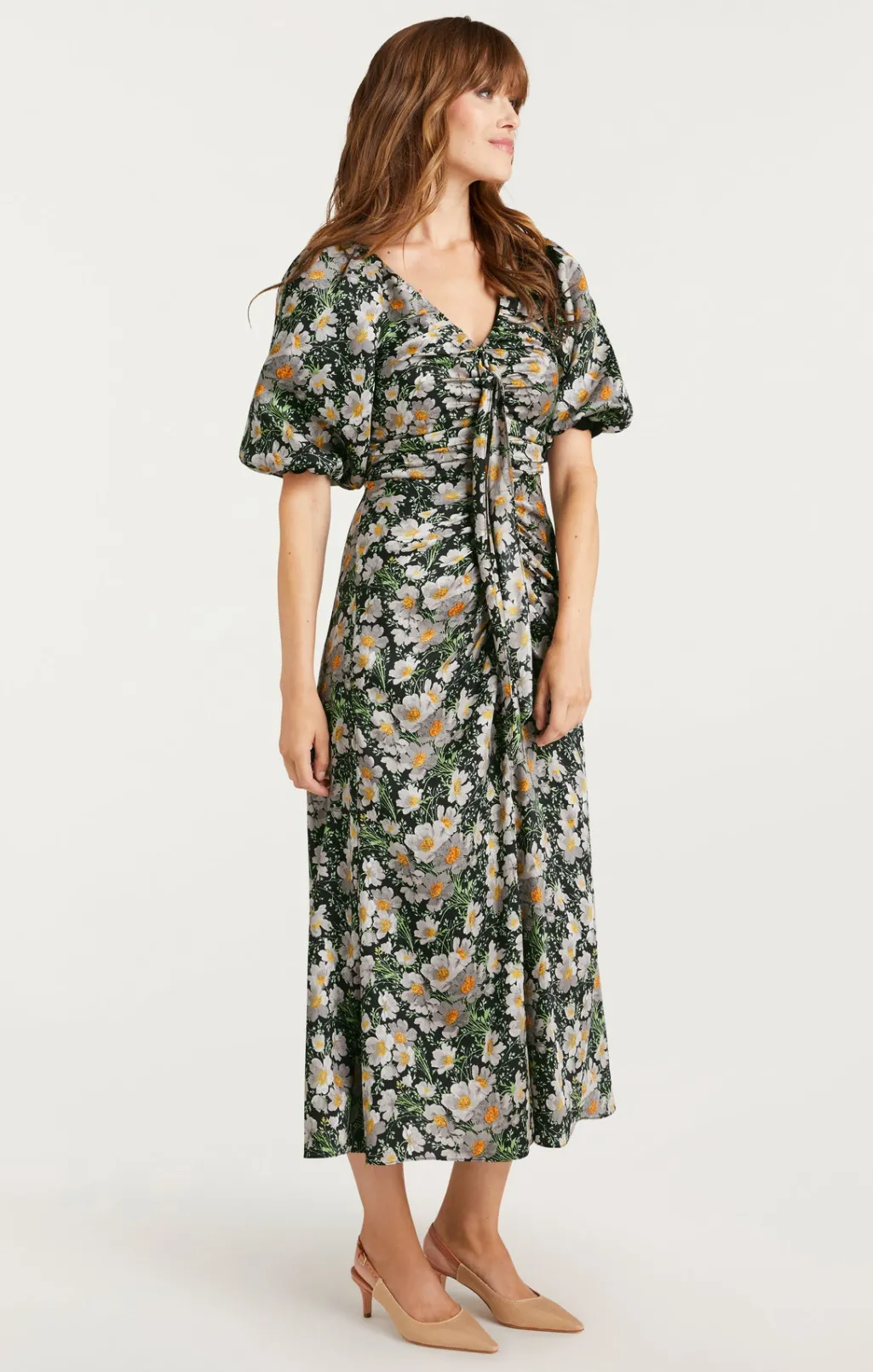 Cinq à Sept Cosmo Flowers Brenton Dress Black/LondonFog Hot