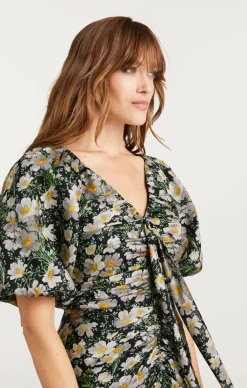 Cinq à Sept Cosmo Flowers Brenton Dress Black/LondonFog Hot
