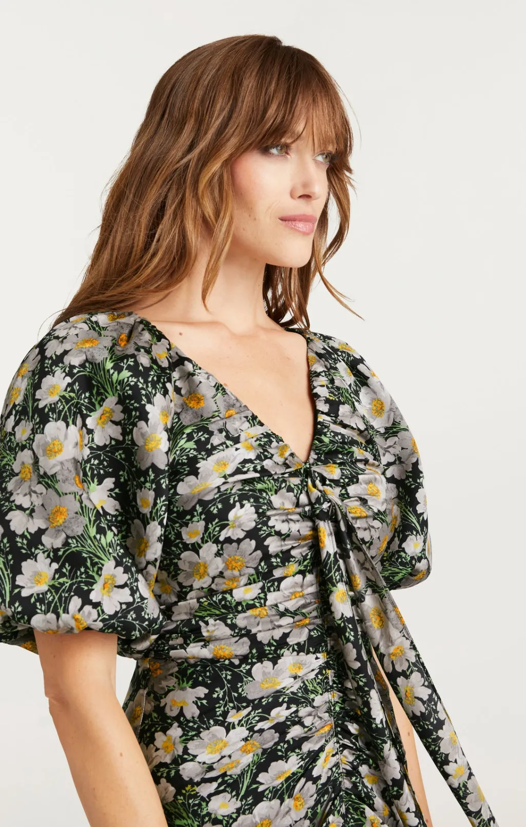 Cinq à Sept Cosmo Flowers Brenton Dress Black/LondonFog Hot