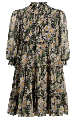 Cinq à Sept Cosmo Flowers Olive Dress Black/LondonFog Discount