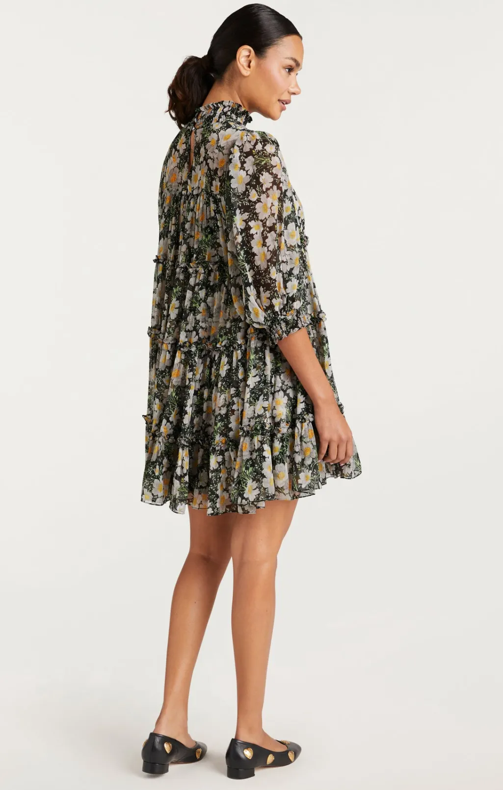 Cinq à Sept Cosmo Flowers Olive Dress Black/LondonFog Discount