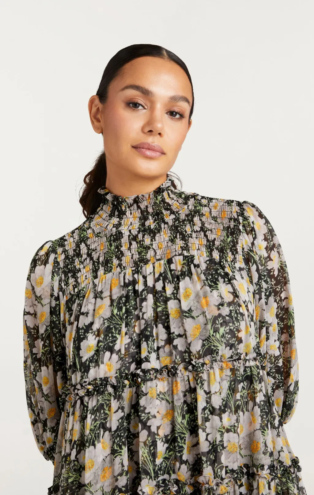Cinq à Sept Cosmo Flowers Olive Dress Black/LondonFog Discount