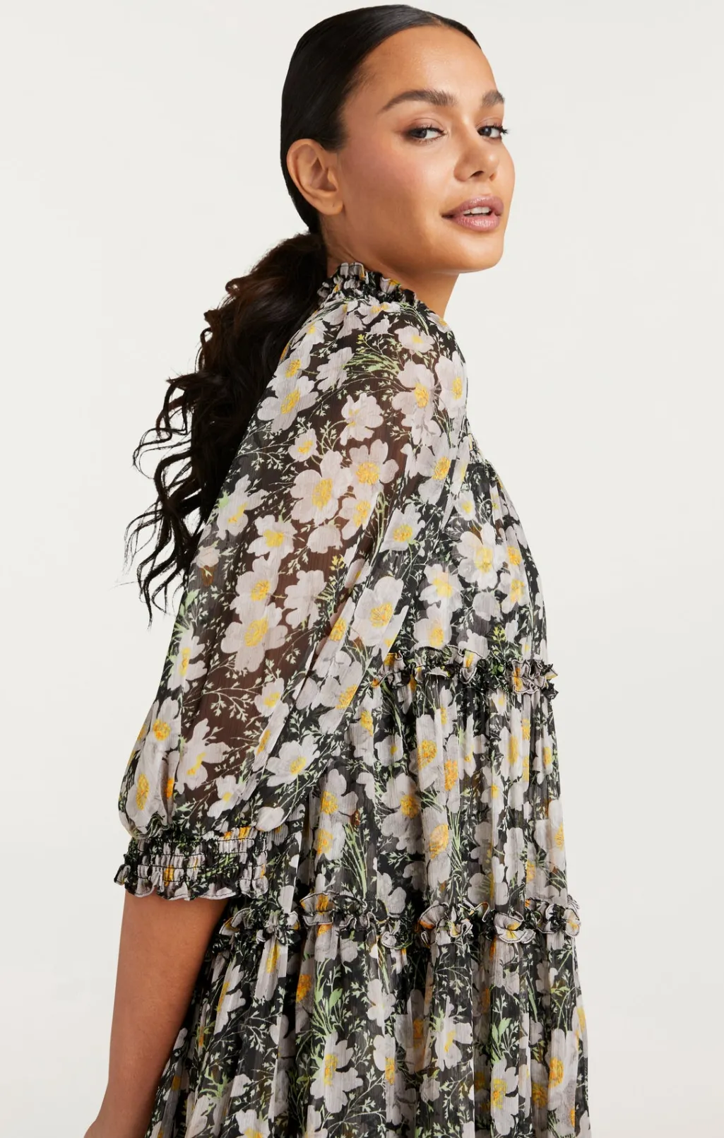 Cinq à Sept Cosmo Flowers Olive Dress Black/LondonFog Discount