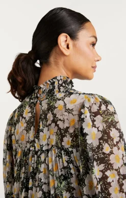 Cinq à Sept Cosmo Flowers Olive Dress Black/LondonFog Discount