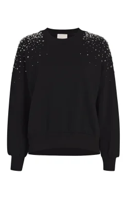 Cinq à Sept Crackle Rhinestone Embellished Brandy Pullover Black