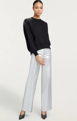 Cinq à Sept Crackle Rhinestone Embellished Brandy Pullover Black