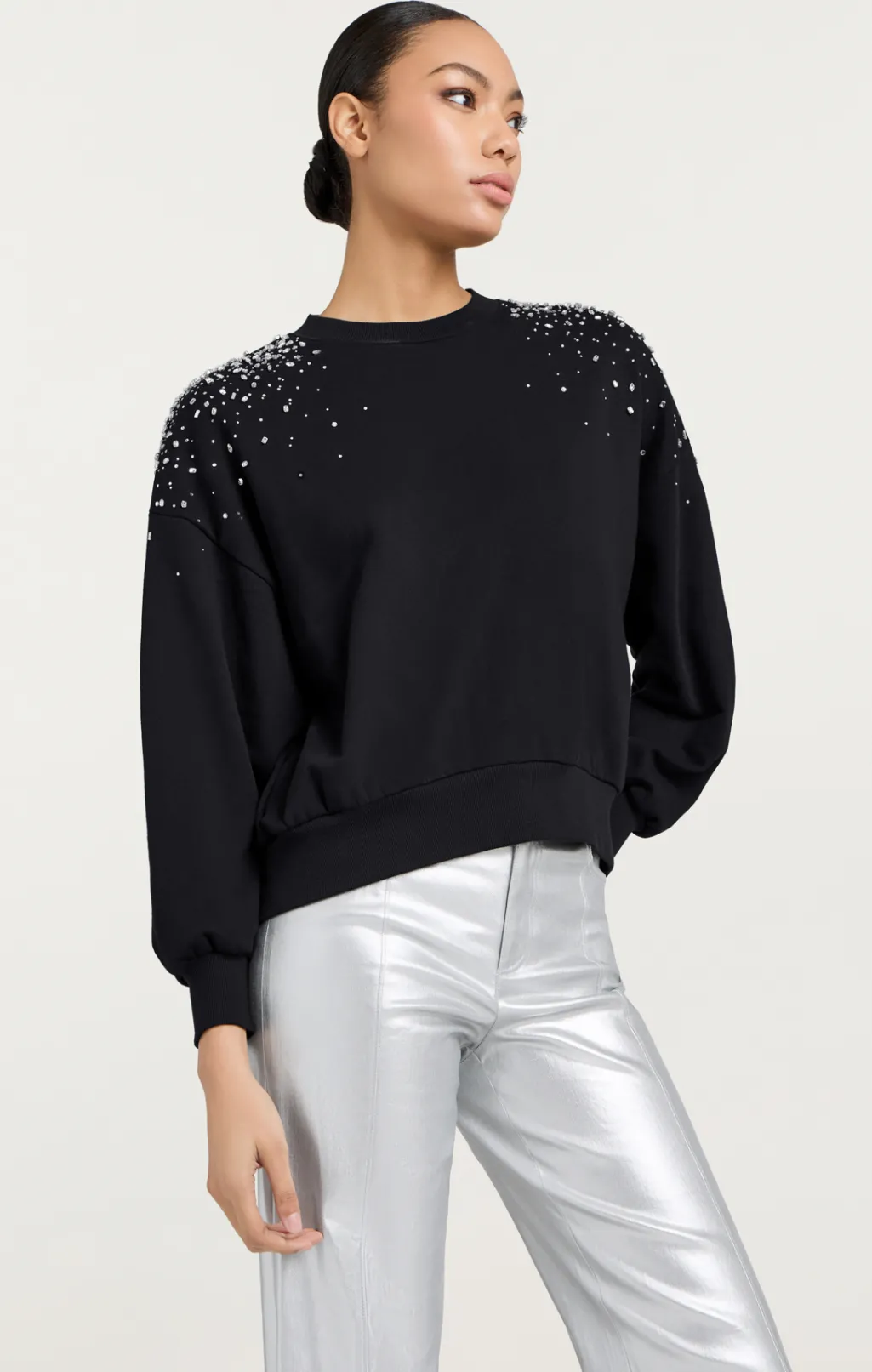 Cinq à Sept Crackle Rhinestone Embellished Brandy Pullover Black