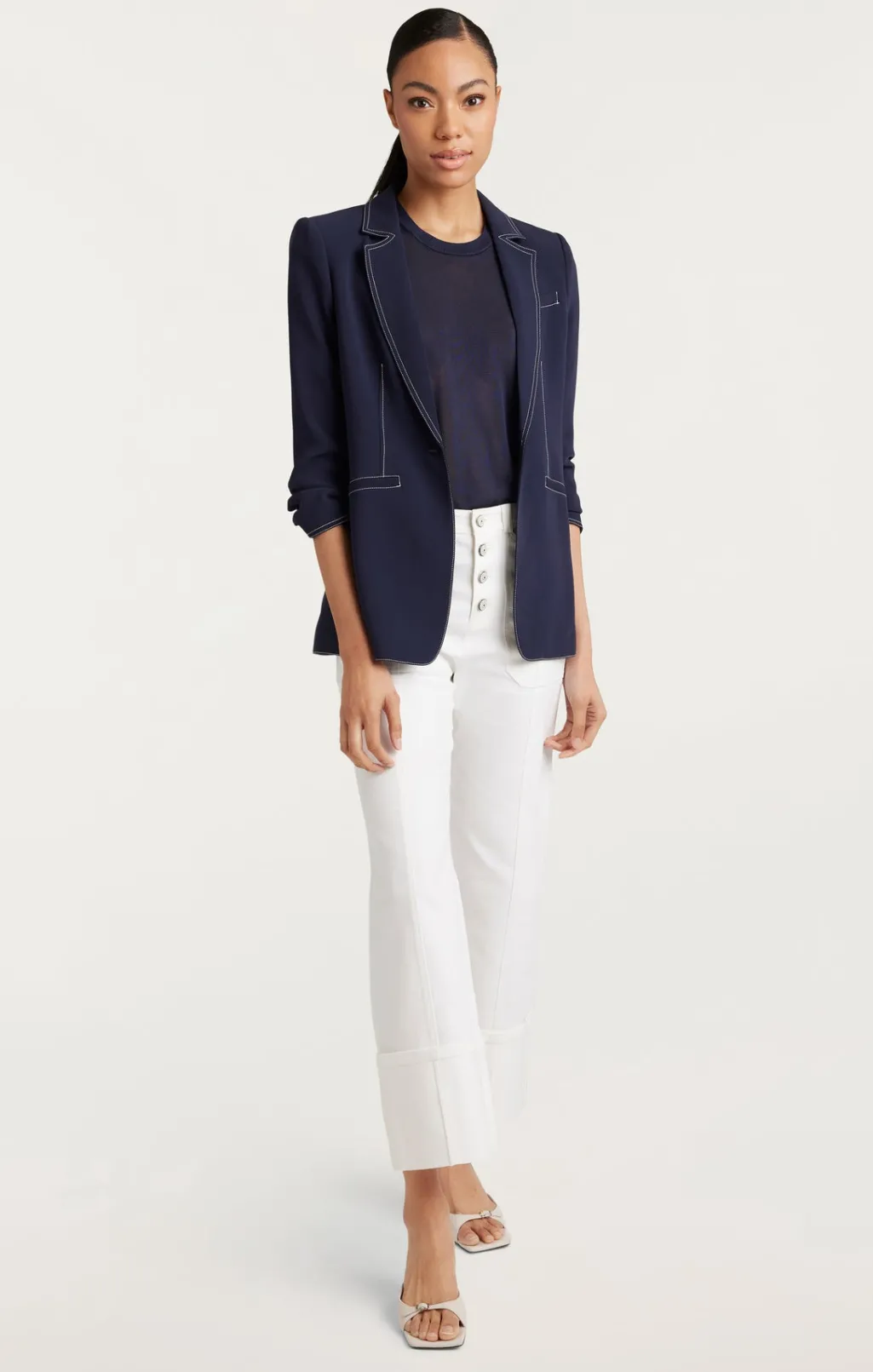 Cinq à Sept Crepe Khloe Blazer Navy/Ivory Clearance