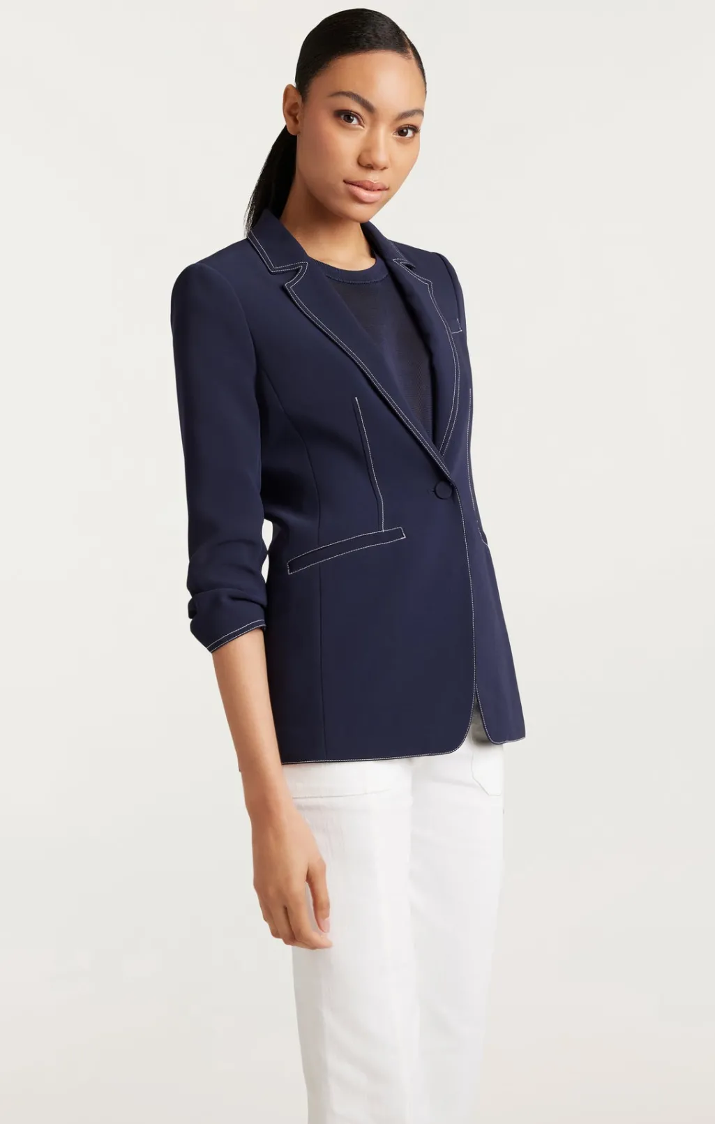 Cinq à Sept Crepe Khloe Blazer Navy/Ivory Clearance