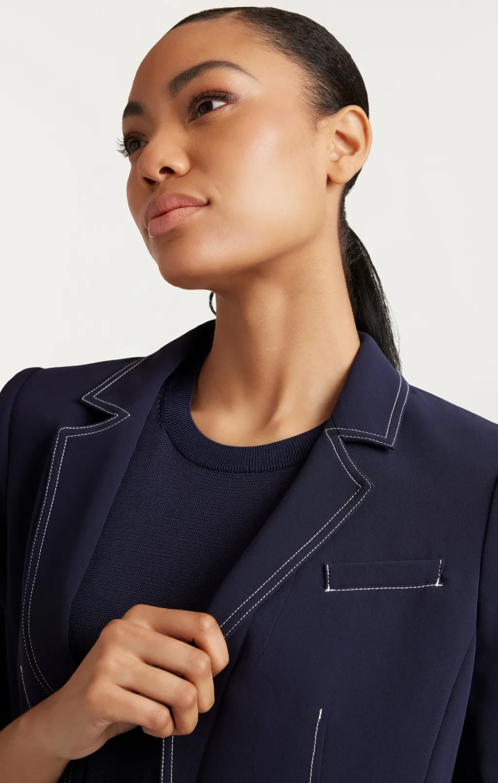 Cinq à Sept Crepe Khloe Blazer Navy/Ivory Clearance