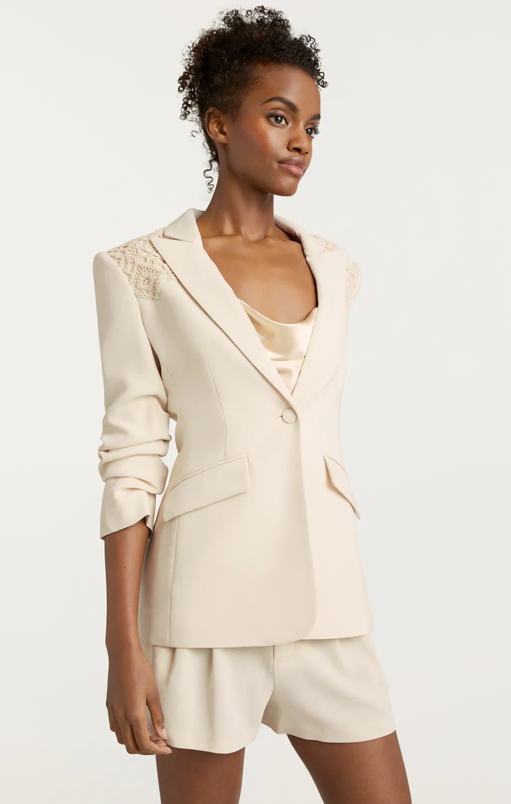 Cinq à Sept Crochet Lace Scrunched Cheyenne Blazer LightPlaster Outlet