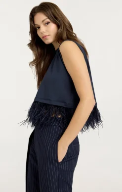 Cinq à Sept Cropped Feather Tee Navy Outlet
