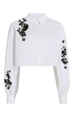 Cinq à Sept Cropped Selina Top SequinFlowerWhite/Black Clearance