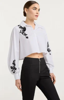 Cinq à Sept Cropped Selina Top SequinFlowerWhite/Black Clearance