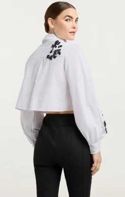Cinq à Sept Cropped Selina Top SequinFlowerWhite/Black Clearance