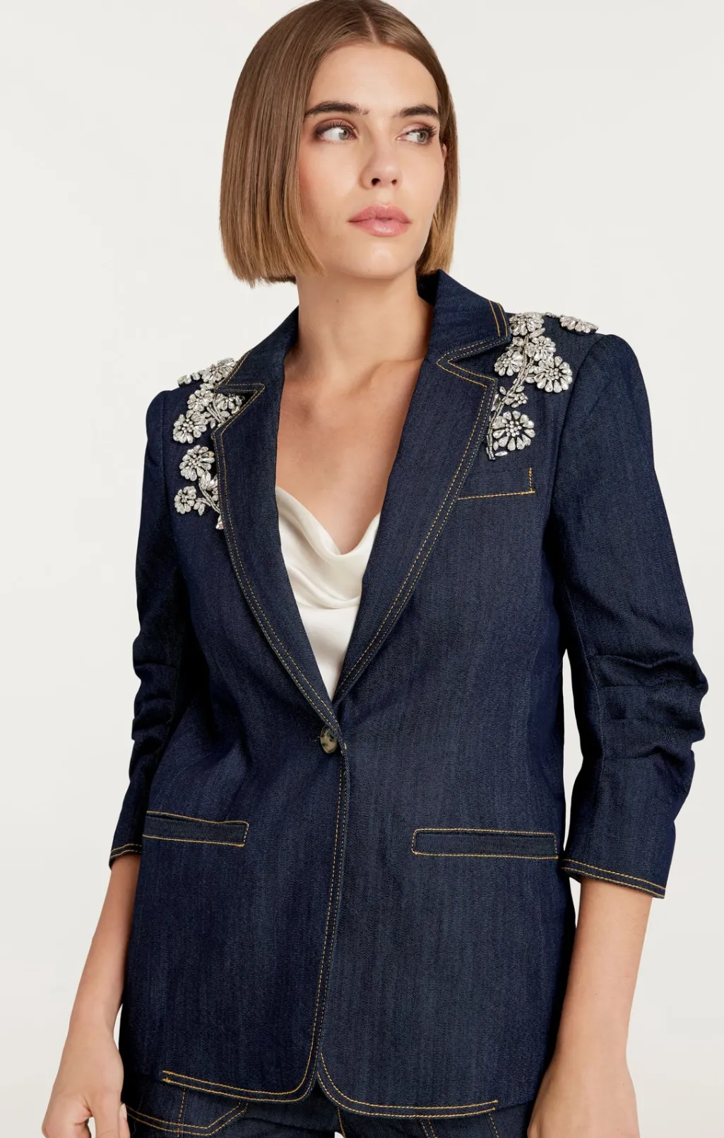 Cinq à Sept Crystal Chrysanthemum Khloe Blazer Indigo