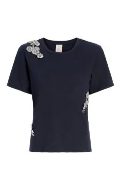 Cinq à Sept Crystal Chrysanthemum Shrunken Tee Navy
