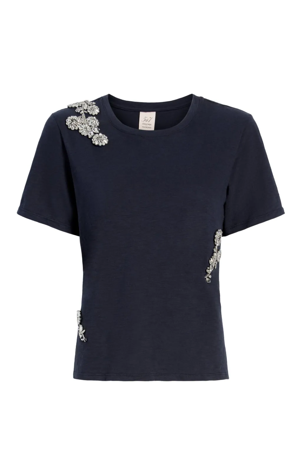 Cinq à Sept Crystal Chrysanthemum Shrunken Tee Navy