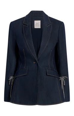 Cinq à Sept Crystal Denim Bow Cheyenne Blazer Indigo New